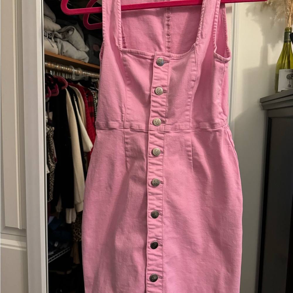 MPD Pink Square Neck Button Up Dress
